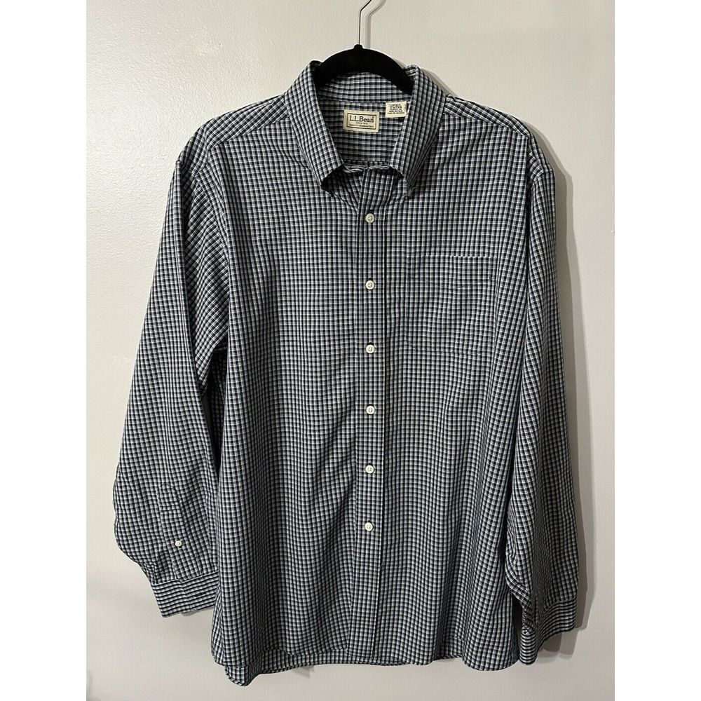 LL Bean Mens Button‎ Down Shirt Pocket Long Sleeve Sz Lg Blue Plaid Casual Dress